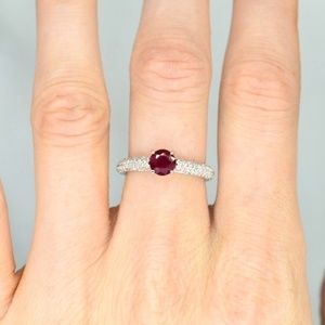 14K Ruby Diamond Ring - Genuine Ruby - 14K White Gold - Solitaire Ruby Ring - Ch